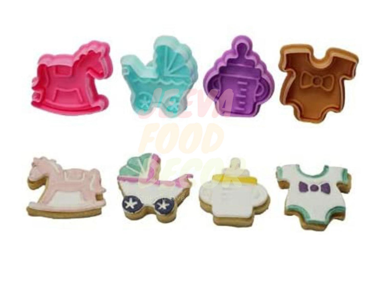 4 Piece Baby Shower Shaped Fondant Cutter Plunger Mould