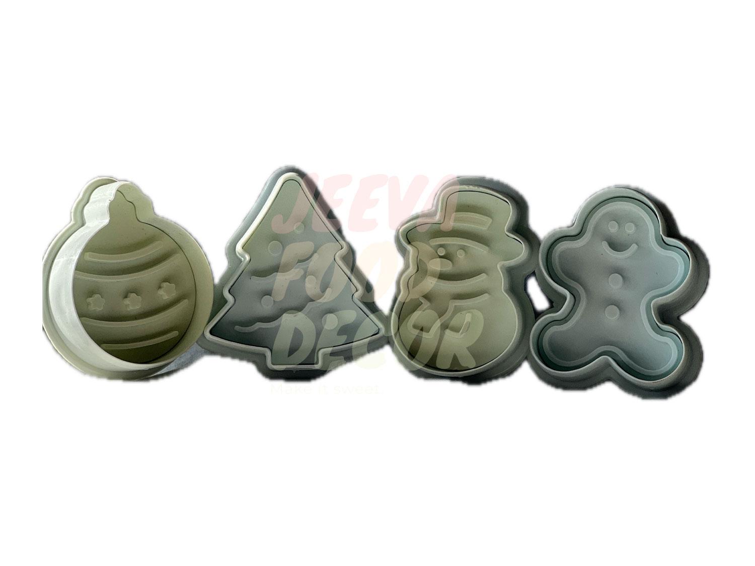 4 Piece Christmas Shaped Fondant Cutter Plunger Mould