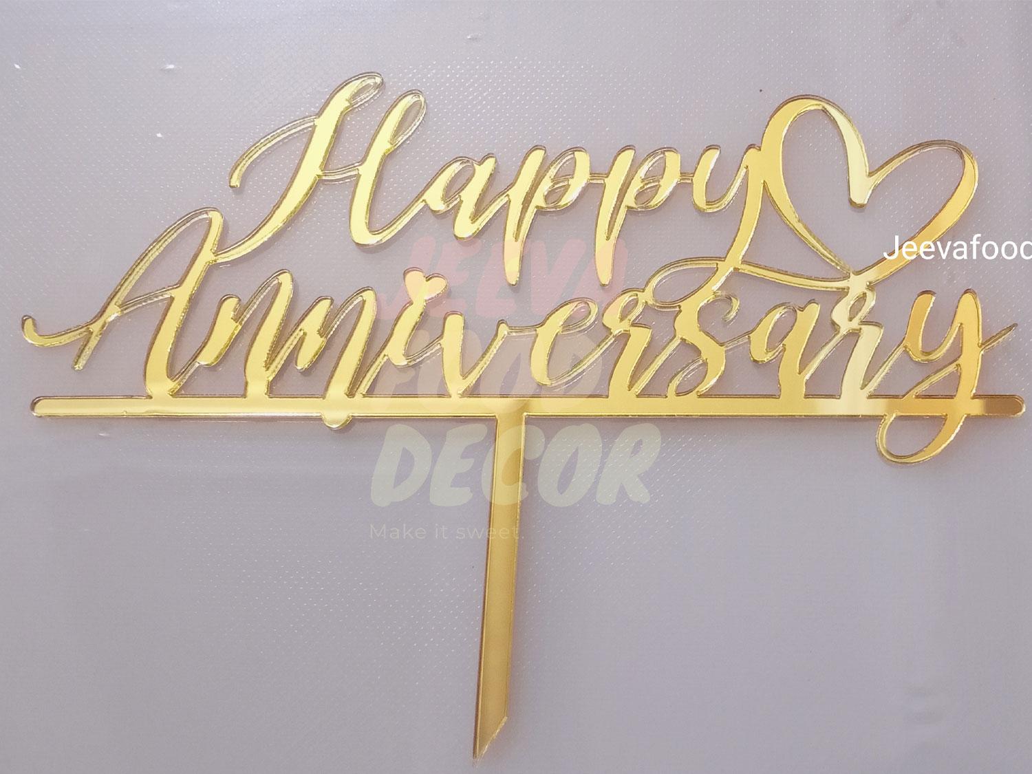 Happy Anniversary Acrylic Cake Toppers - 5.5\" - Gold