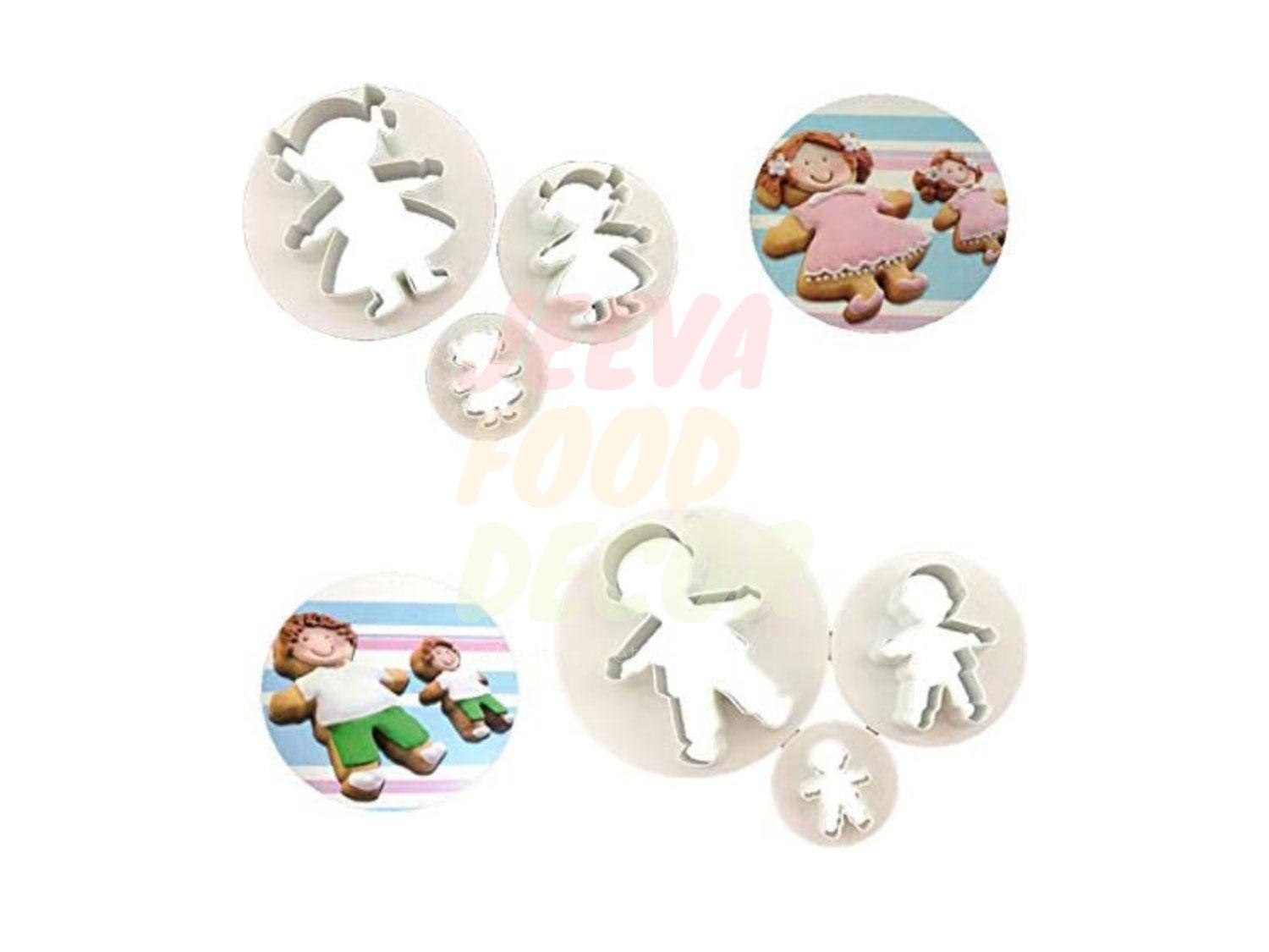 6 Piece Boy / Girl Shaped Fondant Cutter Plunger Mould